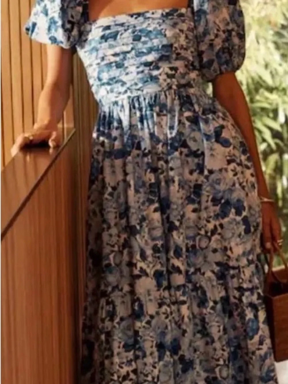 Abercrombie & Fitch Blue Floral Smocked Maxi Dress